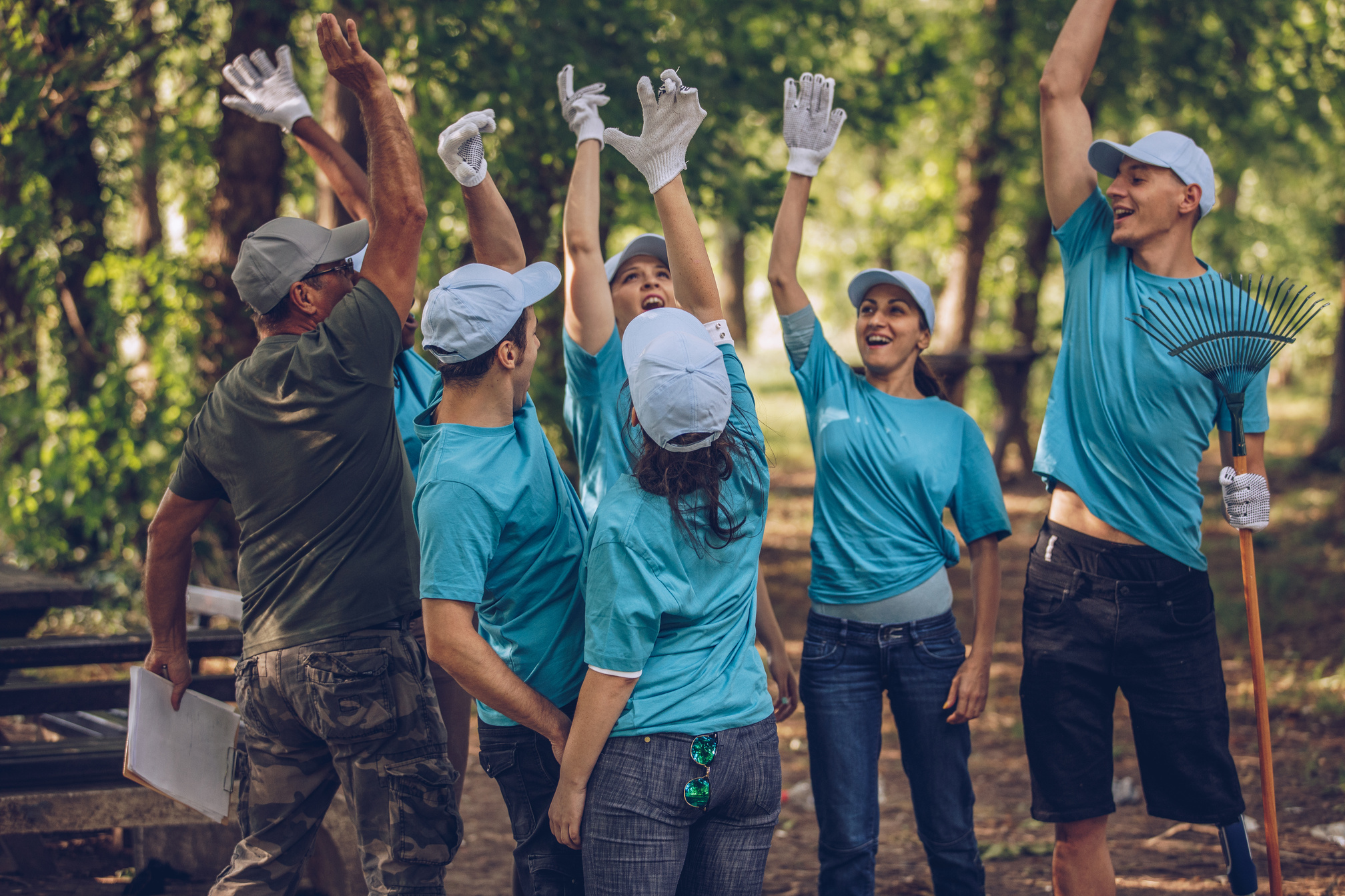 Volunteers showing unity